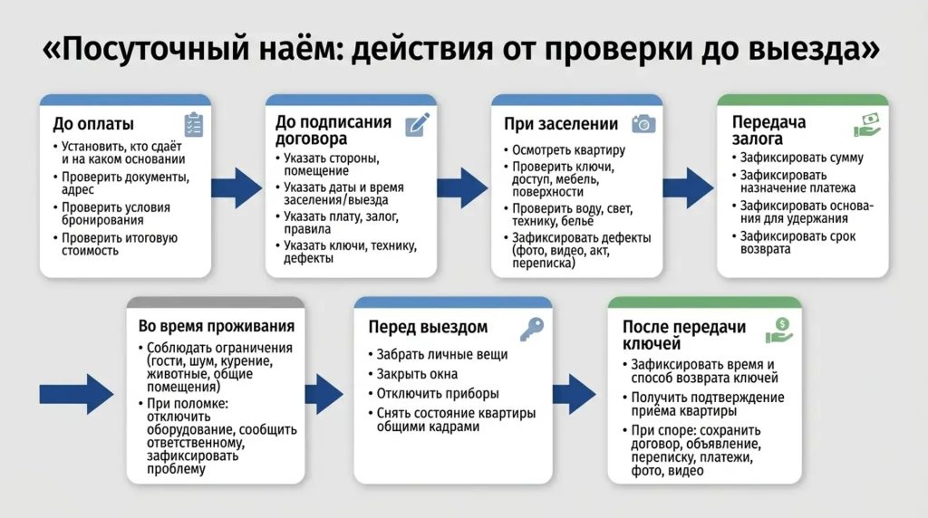 Посуточный наём: действия от проверки до выезда